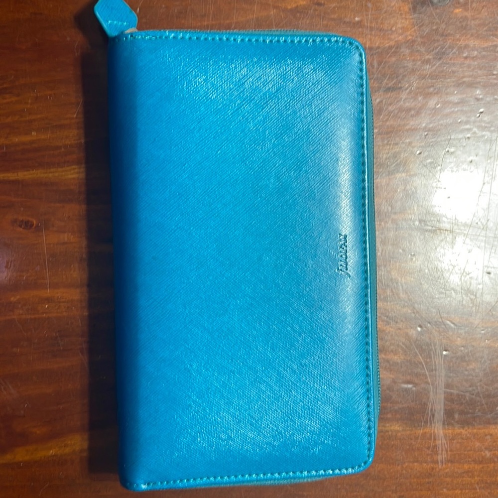 FiloFAX Saffiano Compact Organizer Zip Enclosure Wallet In Teal
